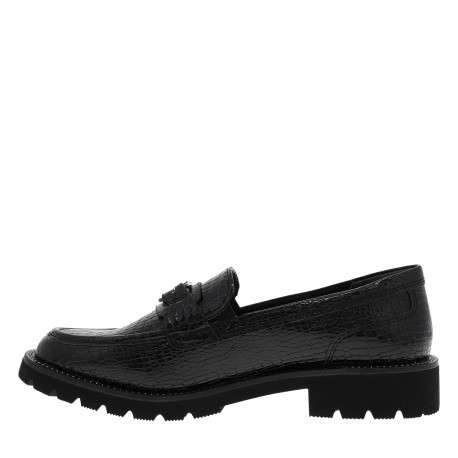 Mocassins noirs vernis avec un talon décroché bas et des soufflets élastiqués - Image 3