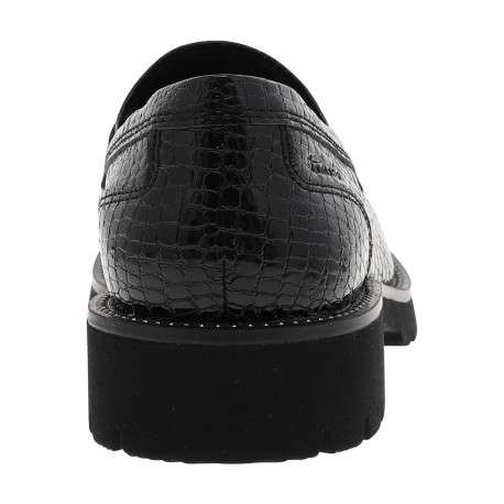 Mocassins noirs vernis avec un talon décroché bas et des soufflets élastiqués - Image 4