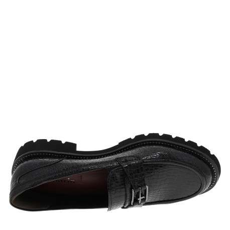 Mocassins noirs vernis avec un talon décroché bas et des soufflets élastiqués - Image 5