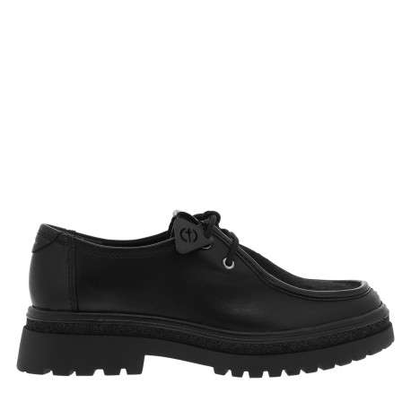 Mocassins en cuir noir à semelle plate et une fermeture à lacets - Image 2
