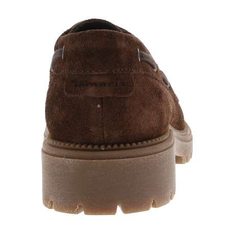 Mocassins bateau en cuir chocolat à semelle plate et une fermeture lacets - Image 4