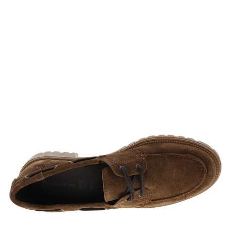 Mocassins bateau en cuir brunes à semelle plate et une fermeture à lacets - Image 5