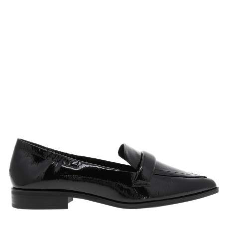 Mocassins noir verni avec une semelle plate et un bout pointu - Image 2