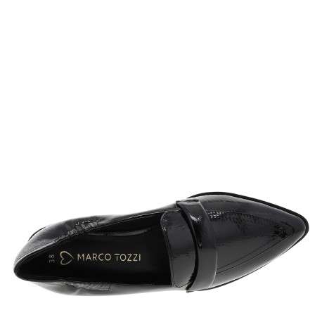Mocassins noir verni avec une semelle plate et un bout pointu - Image 5