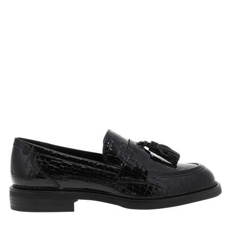 Mocassins noir verni avec une semelle plate et des écailles sur le pourtour - Image 2