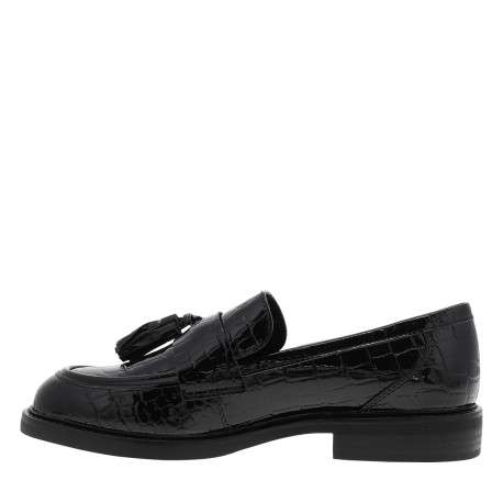 Mocassins noir verni avec une semelle plate et des écailles sur le pourtour - Image 3