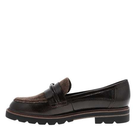 Mocassins chocolat à semelle plate avec un empiècement verni sur le pourtour - Image 3