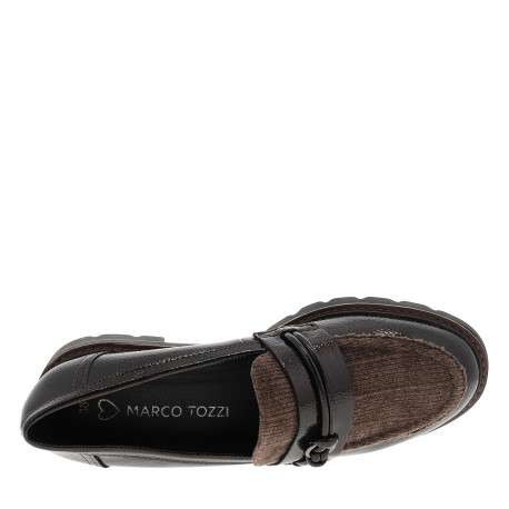 Mocassins chocolat à semelle plate avec un empiècement verni sur le pourtour - Image 5