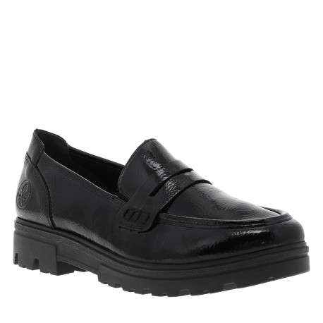 Mocassins noirs à talon décroché bas avec des soufflets élastiqués