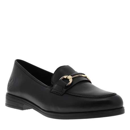 Mocassins en cuir noirs avec un talon décroché bas et des soufflets élastiqués