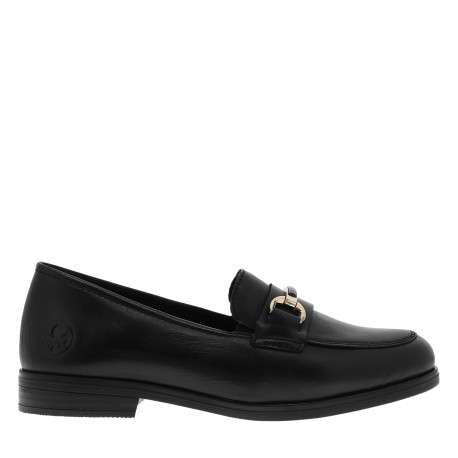 Mocassins en cuir noirs avec un talon décroché bas et des soufflets élastiqués - Image 2