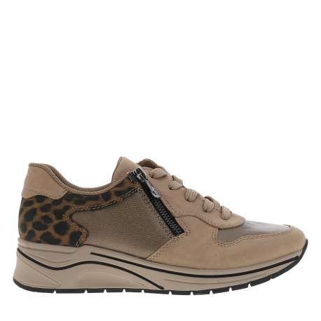 Baskets running beiges à talon compensé bas avec des lacets et un zip latéral - Image 2