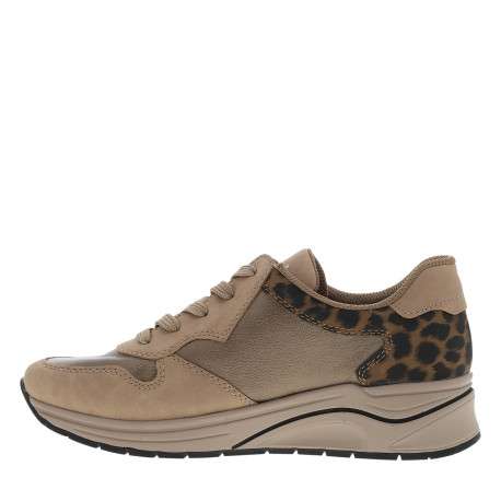 Baskets running beiges à talon compensé bas avec des lacets et un zip latéral - Image 3