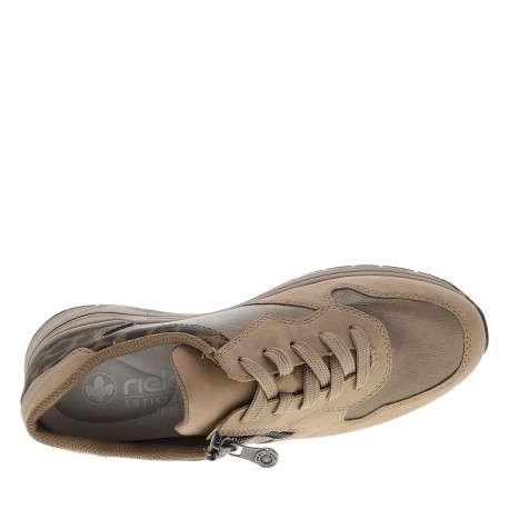 Baskets running beiges à talon compensé bas avec des lacets et un zip latéral - Image 5