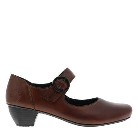 Escarpins en cuir cognac avec un talon décroché bas et une bande auto-agrippante - Image 2