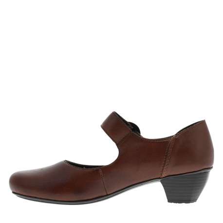 Escarpins en cuir cognac avec un talon décroché bas et une bande auto-agrippante - Image 3