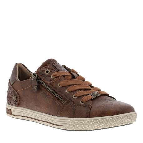 Tennis cognac à talon plat munies de lacets et d'un zip latéral
