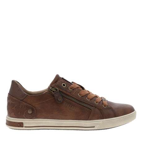 Tennis cognac à talon plat munies de lacets et d'un zip latéral - Image 2