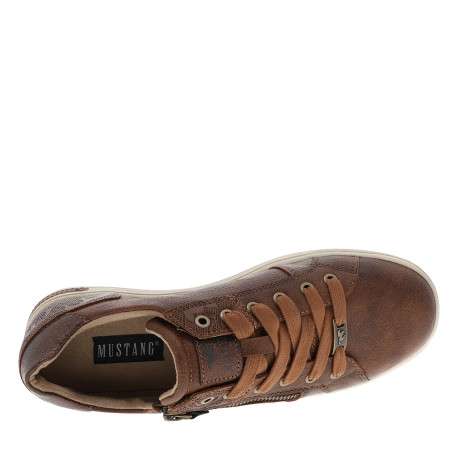 Tennis cognac à talon plat munies de lacets et d'un zip latéral - Image 5