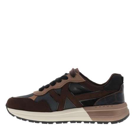 Baskets running brunes avec un talon plat et munies de lacets plats bicolores - Image 3