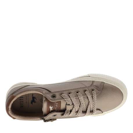 Tennis cuivrées à talon plat pourvu d'un zip latéral et de lacets brillants - Image 5