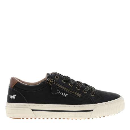 Tennis noires à talon plat avec des lacets dorés ainsi qu'un zip latéral - Image 2