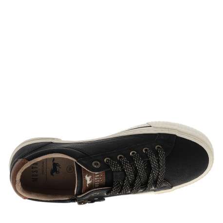 Tennis noires à talon plat avec des lacets dorés ainsi qu'un zip latéral - Image 5