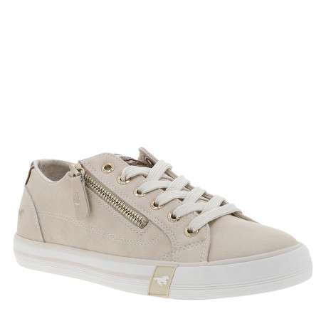 Tennis beiges claires à semelle plate avec lacets et zip latéral
