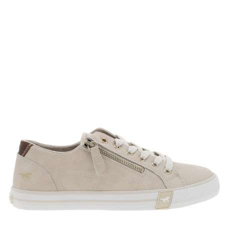 Tennis beiges claires à semelle plate avec lacets et zip latéral - Image 2