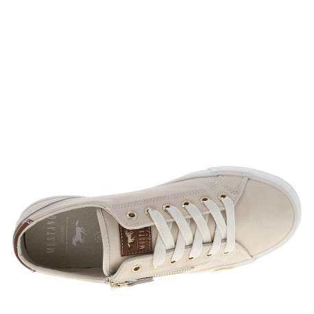 Tennis beiges claires à semelle plate avec lacets et zip latéral - Image 5