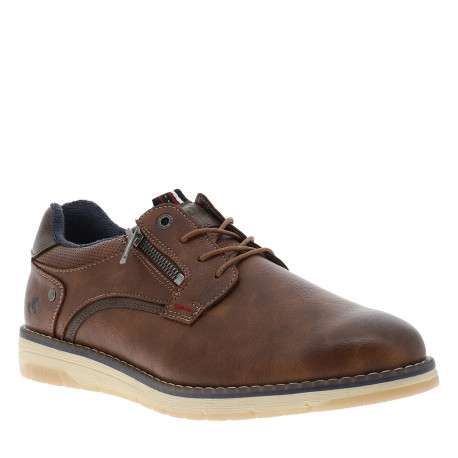 Derbies brunes avec un talon plat munies de lacets ronds et d'un zip latéral