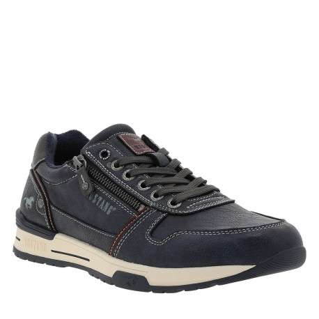 Baskets running bleu marine à talon plat munies de lacets et d'un zip latéral