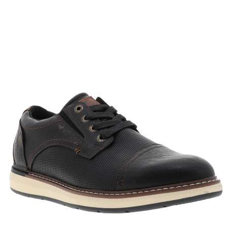 Derbies noires à talon plat munies de lacets et de soufflets élastiqués