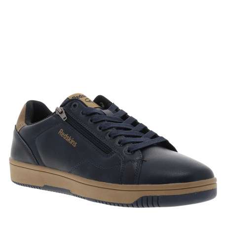 Tennis Gobat bleu marine à talon plat munies de lacets avec un zip latéral