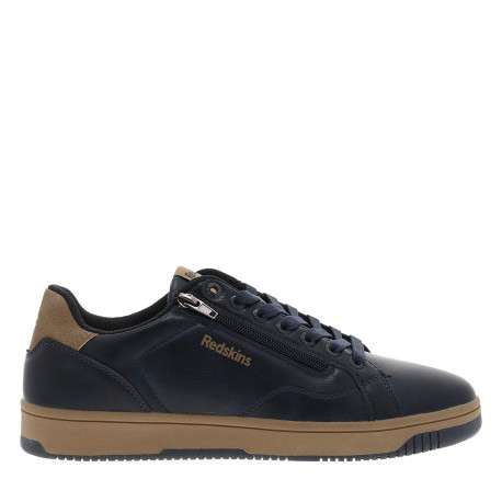 Tennis Gobat bleu marine à talon plat munies de lacets avec un zip latéral - Image 2