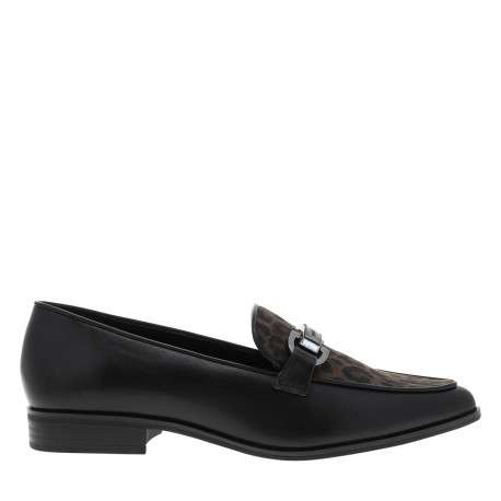 Mocassins noirs à talon décroché bas avec un imprimé léopard - Image 2