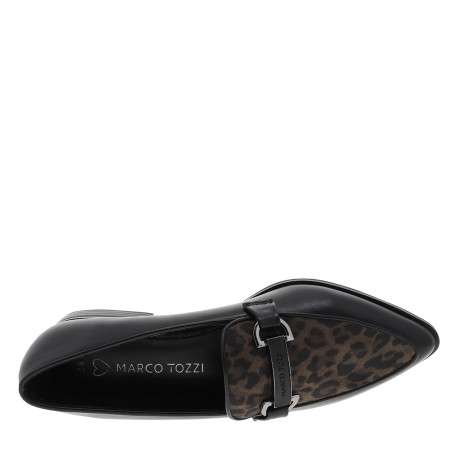 Mocassins noirs à talon décroché bas avec un imprimé léopard - Image 5