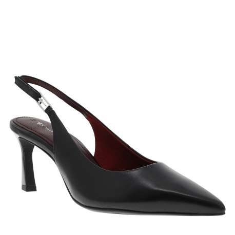 Escarpins noirs en cuir arrière ouvert avec un talon décroché haut