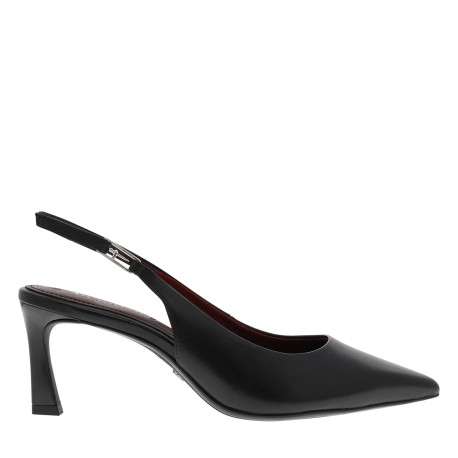 Escarpins noirs en cuir arrière ouvert avec un talon décroché haut - Image 2