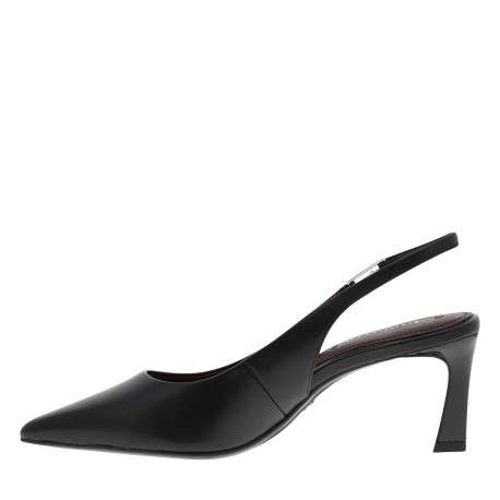 Escarpins noirs en cuir arrière ouvert avec un talon décroché haut - Image 3