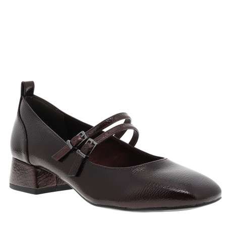 Ballerines bordeaux à talon décroché moyen et une fermeture à boucle