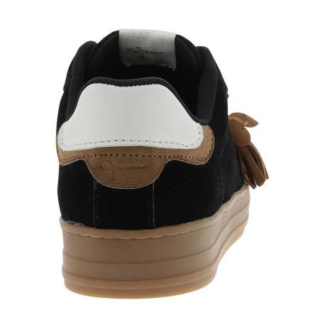 Tennis en cuir noirs avec un talon plat et munis de lacets blancs et marron - Image 4