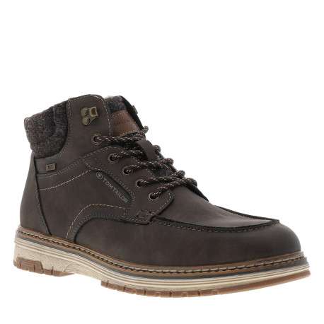 Bottines café à talon plat et lacets ronds accompagné d'un zip latéral