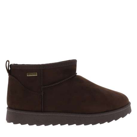 Boots chocolat à talon plat avec un intérieur doublé doux un logo métallique - Image 2