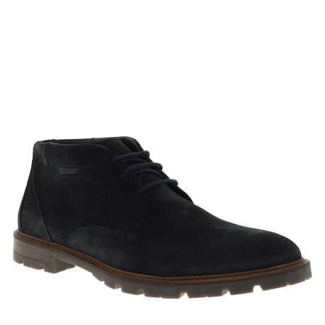 Bottines en cuir bleu marine avec un talon plat et des lacets