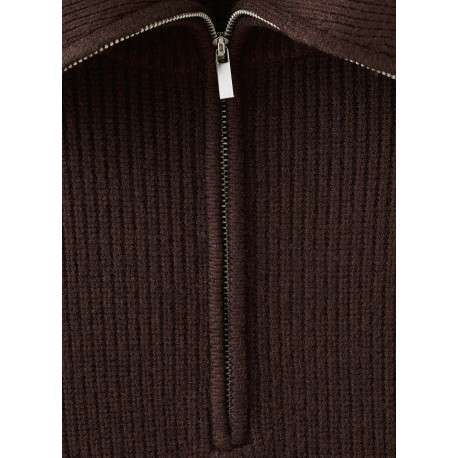 Pull chocolat uni avec une coupe droite et un col camionneur - Image 2