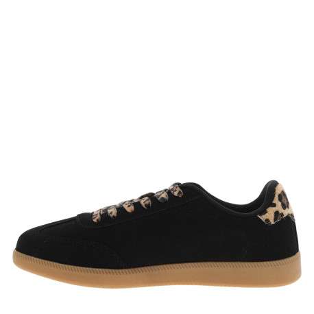Tennis noires munies de lacets plats et des détails léopards poilus - Image 2
