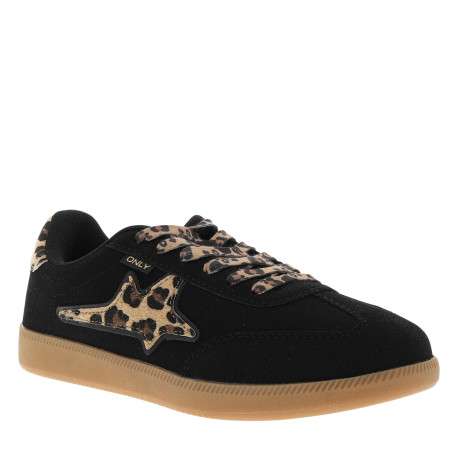 Tennis noires munies de lacets plats et des détails léopards poilus - Image 3