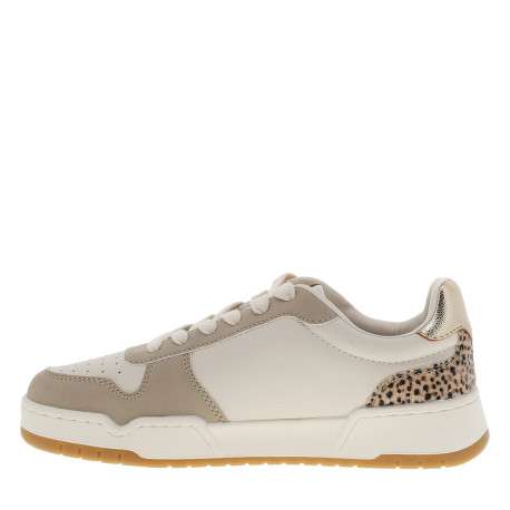 Tennis blanches et beiges à talon plat avec un motif léopard - Image 2