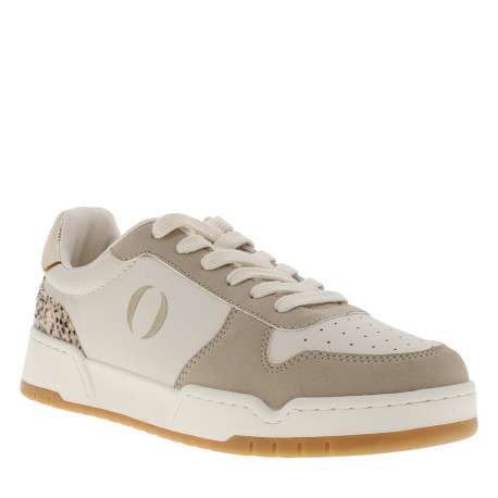 Tennis blanches et beiges à talon plat avec un motif léopard - Image 3